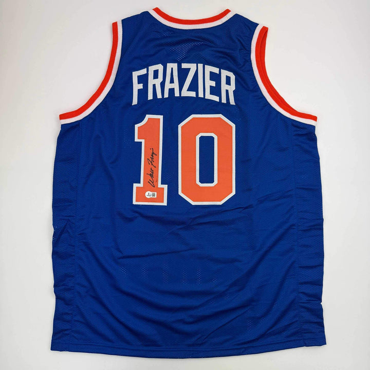 Autographed/Signed WALT FRAZIER New York Blue Basketball Jersey PSA/DNA COA Auto