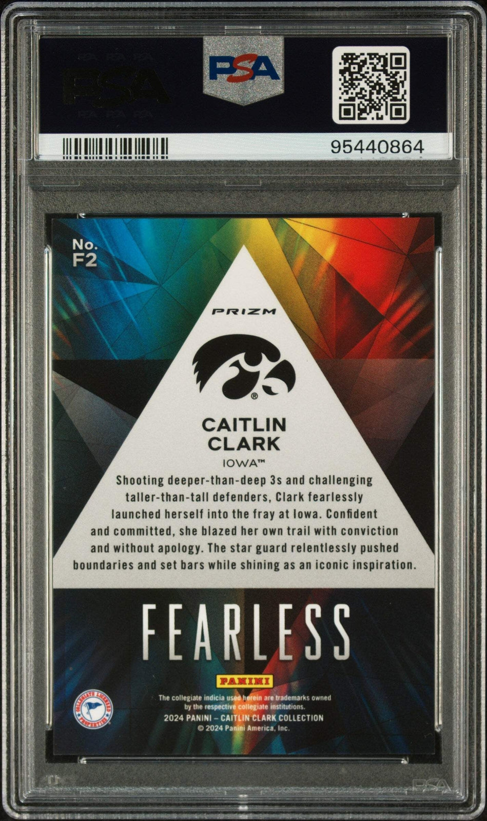 Graded 2024 Panini Caitlin Clark #F2 Fearless Rookie RC Basketball Card PSA 10