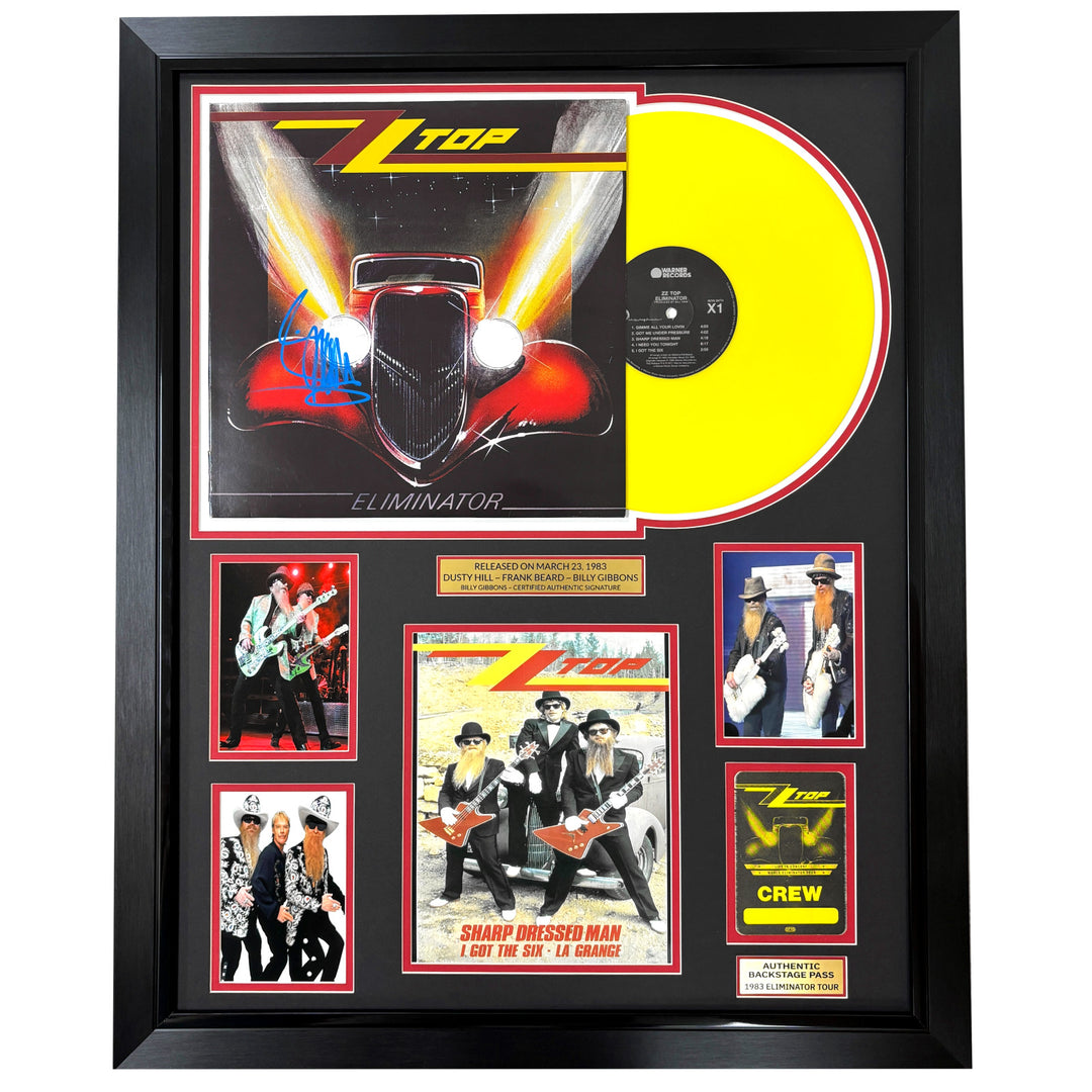 Billy Gibbons Autographed Eliminator Album Framed ZZ Top Backstage Pass Beckett