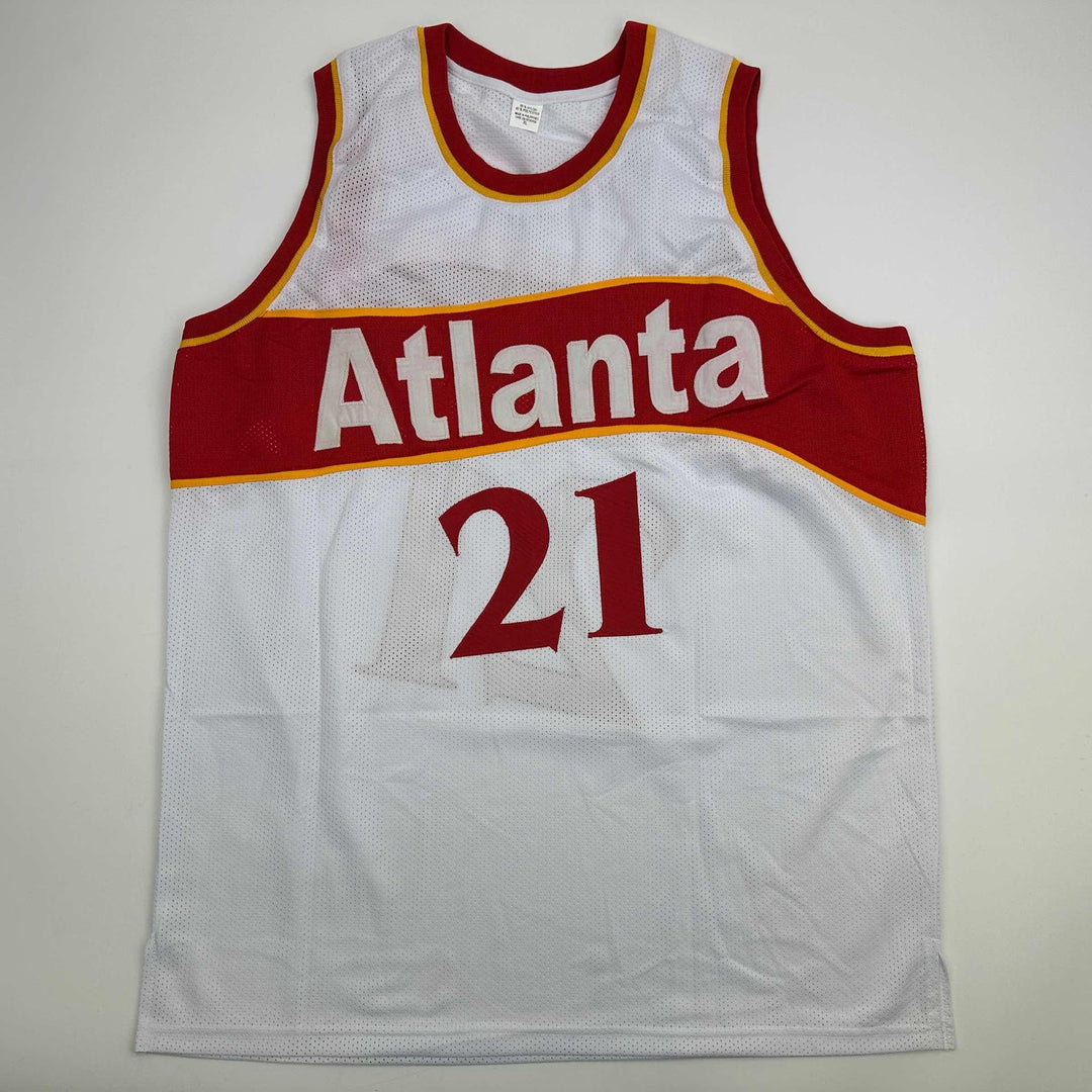 Autographed/Signed DOMINIQUE WILKINS Atlanta White Basketball Jersey PSA/DNA COA
