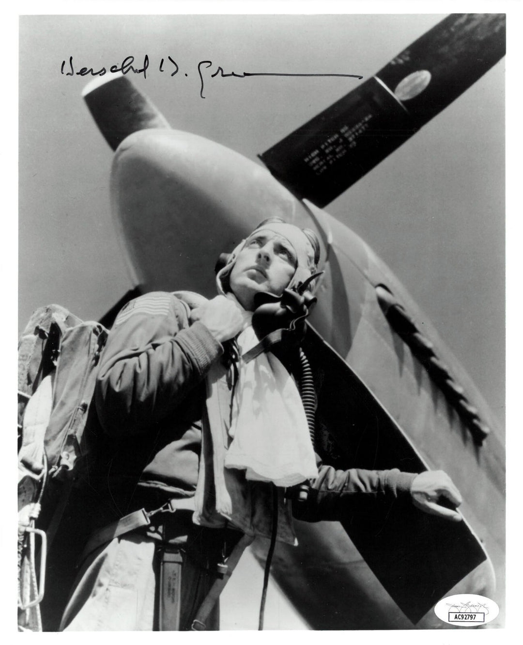 Herschel "Herky" Green signed WWII Air Force Flying Ace Pilot 8x10 Photo- JSA