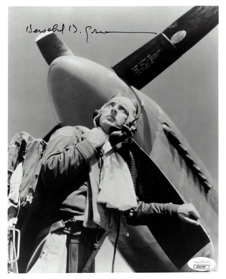 Herschel "Herky" Green signed WWII Air Force Flying Ace Pilot 8x10 Photo- JSA