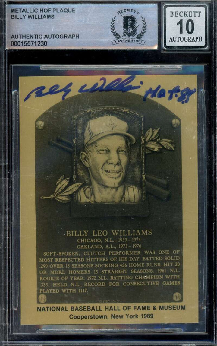 Billy Williams Gem Mint 10 Beckett BAS Signed Metallic Hall of Fame Plaque Autog
