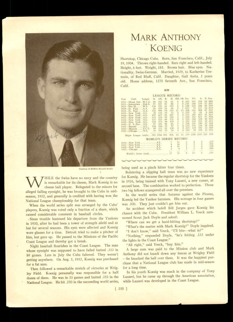 Jack Knott Mark Koenig JSA Coa Signed 9x11 1933 Whos Who Page Autograph