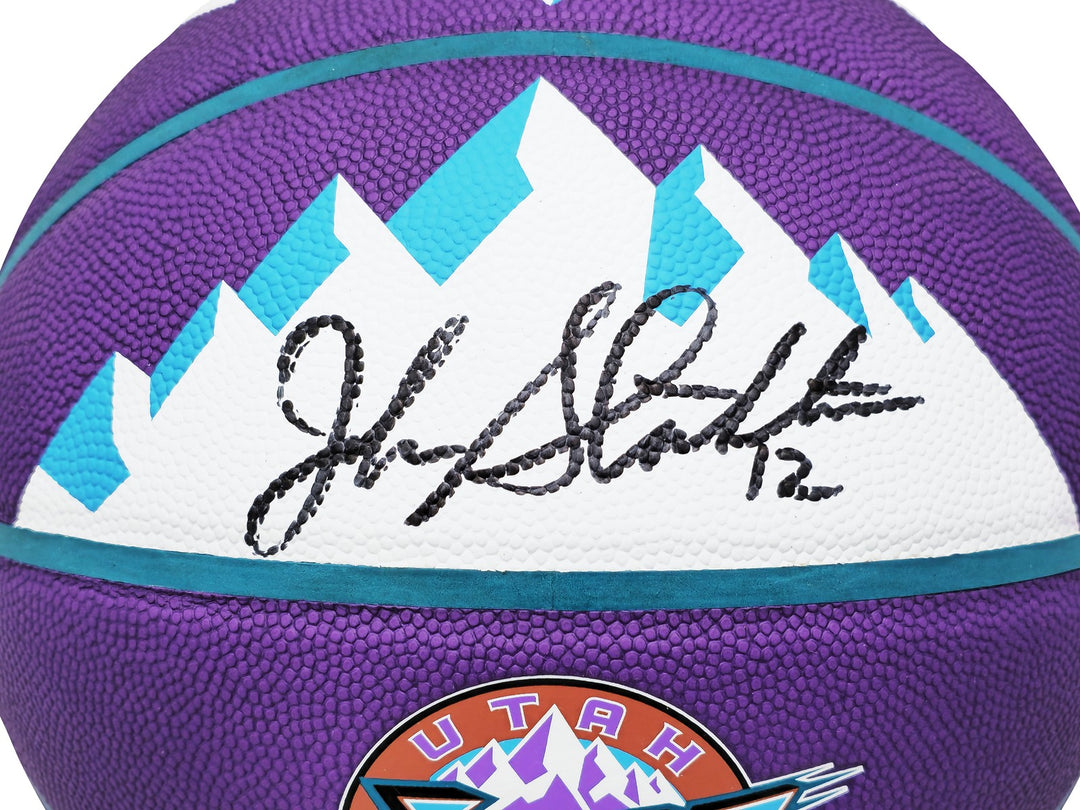 John Stockton Signed Purple City Edition Basketball Jazz Mountains Beckett Wit