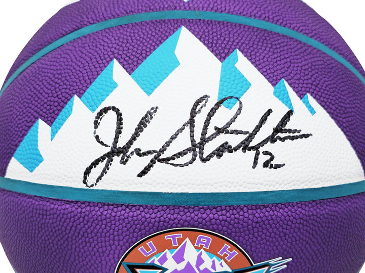 John Stockton Signed Purple City Edition Basketball Jazz Mountains Beckett Wit