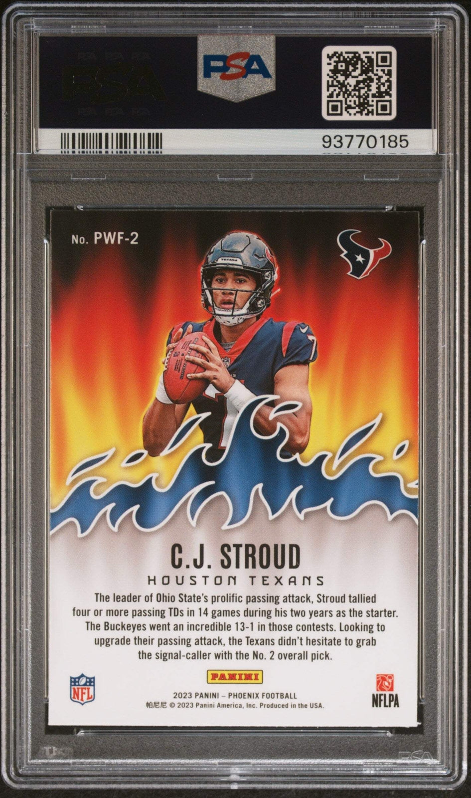 Graded 2023 Panini Phoenix CJ Stroud #PWF2 Playing W/Fire Football Card PSA 10