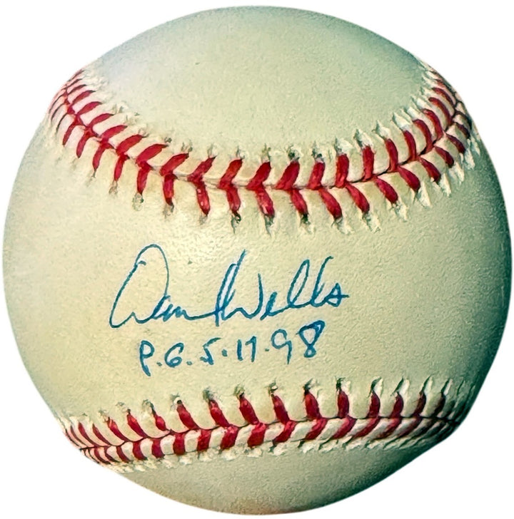 David Wells signed Rawlings OFC American League Baseball P.G. 5/17/98 tone -COA