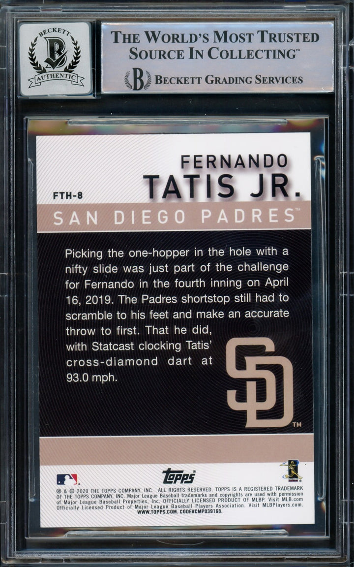 Fernando Tatis Jr. Auto Signed 2020 Topps Card FTH-8 Padres Auto GM 10 Beckett