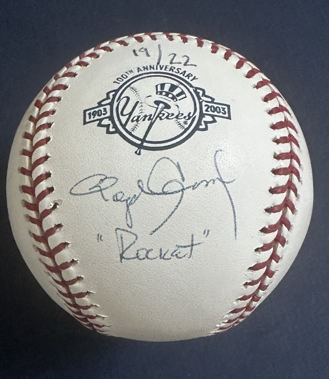 Roger Clemens Signed 100 Anniv Yankees Baseball Rocket Auto MLB Tri-Star Le /22