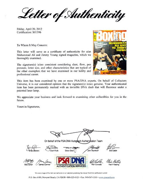 Muhammad Ali & Jimmy Young Signed Boxing World Magazine Cover PSA/DNA