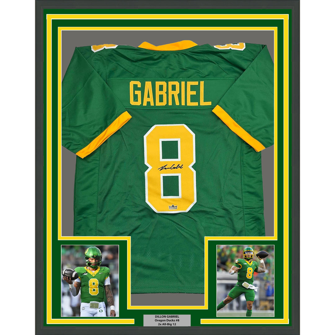Framed Facsimile Autographed Dillon Gabriel 35x39 Oregon Green Reprint Jersey