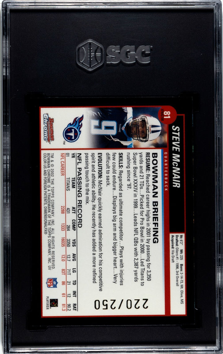 Steve McNair 2002 Bowman Chrome Xfractor Card #81- /250- SGC Graded 8 NM-MT