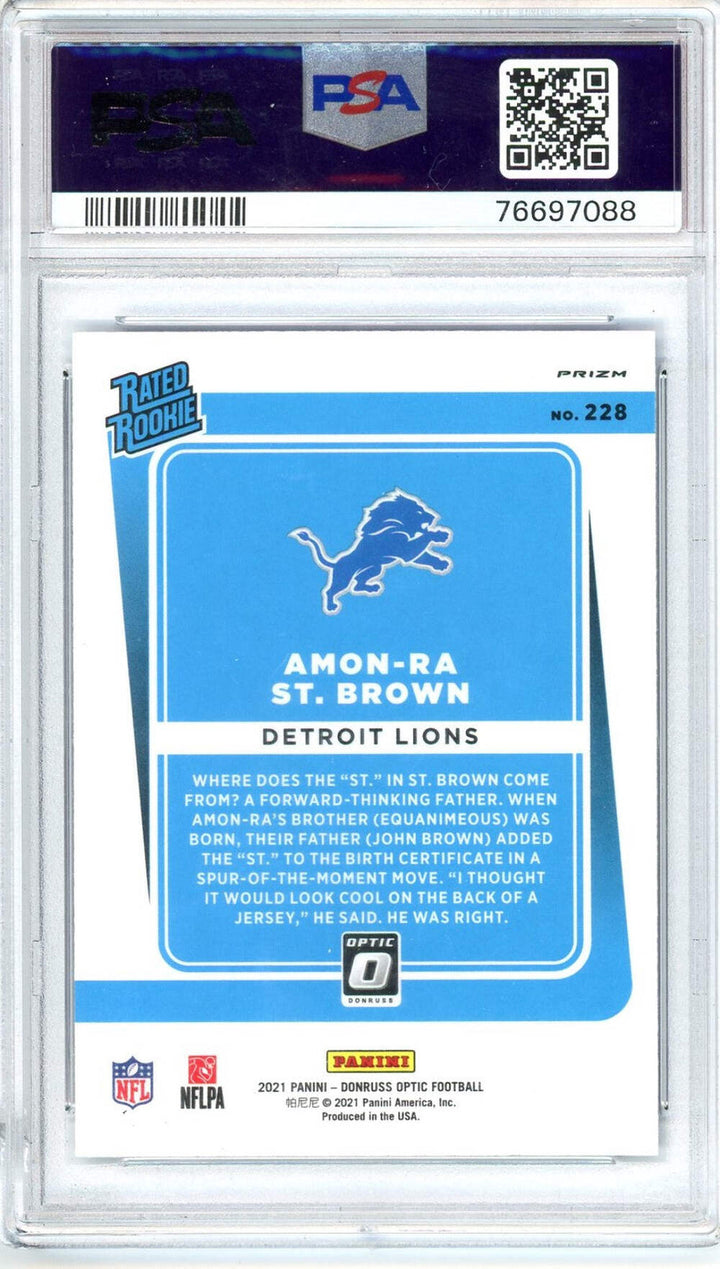 Graded 2021 Donruss Optic Amon-Ra St. Brown #228 Blue Scope Football Card PSA 10