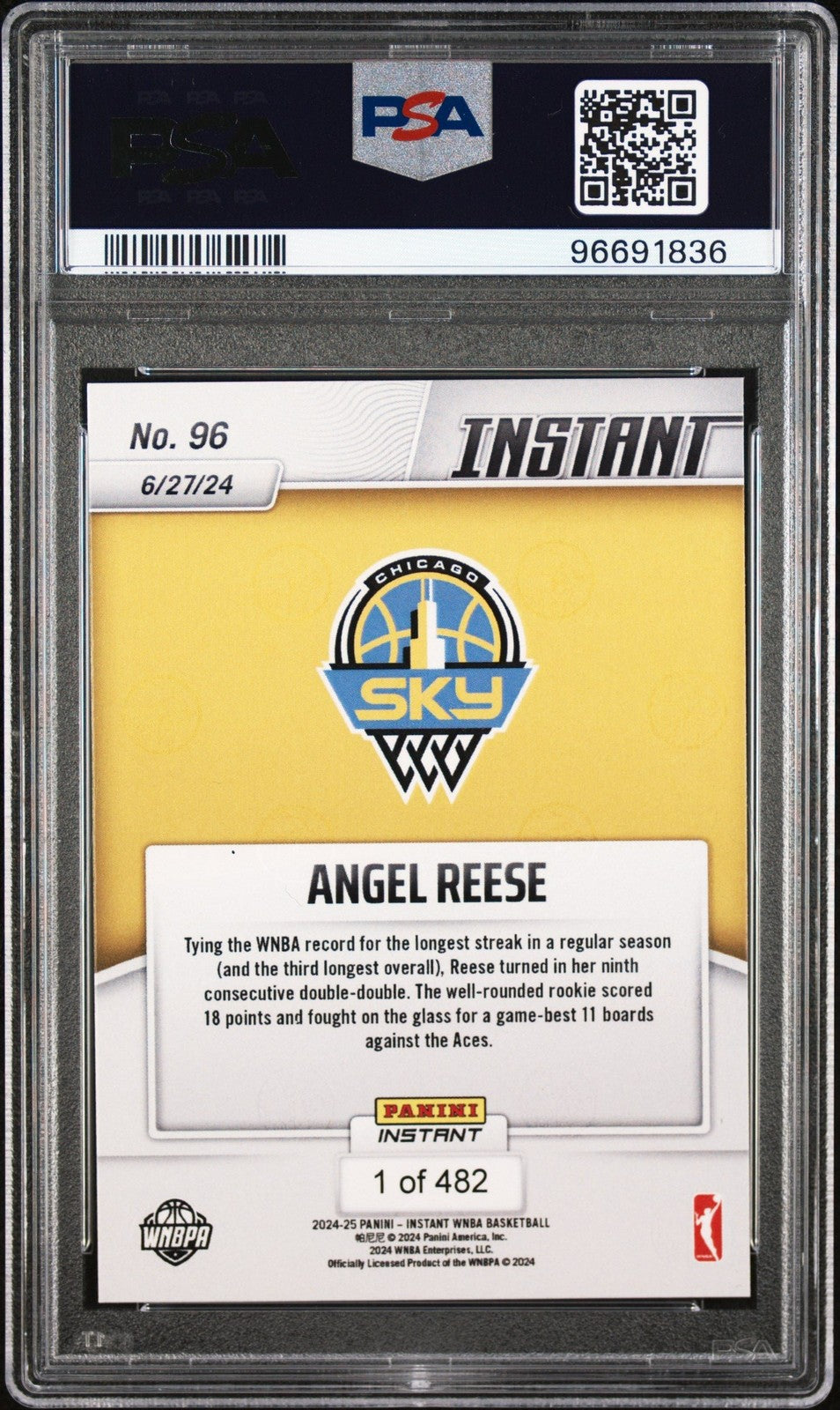 Graded 2024 Panini Instant WNBA Angel Reese #96 Rookie RC Card PSA 10