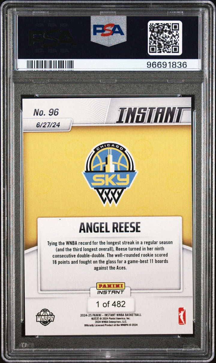 Graded 2024 Panini Instant WNBA Angel Reese #96 Rookie RC Card PSA 10