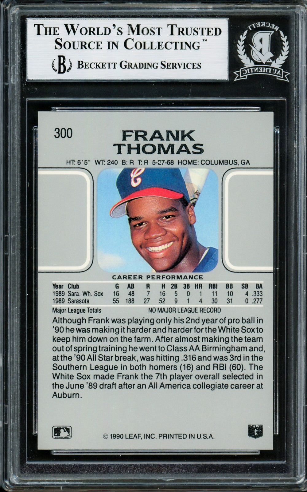 Frank Thomas Autographed Signed 1990 Leaf RC 300 Chicago White Sox Beckett