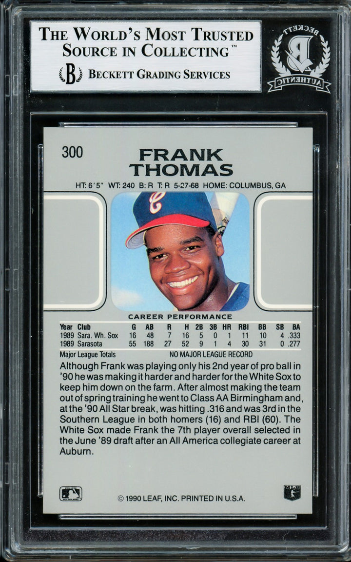 Frank Thomas Autographed Signed 1990 Leaf RC 300 Chicago White Sox Beckett