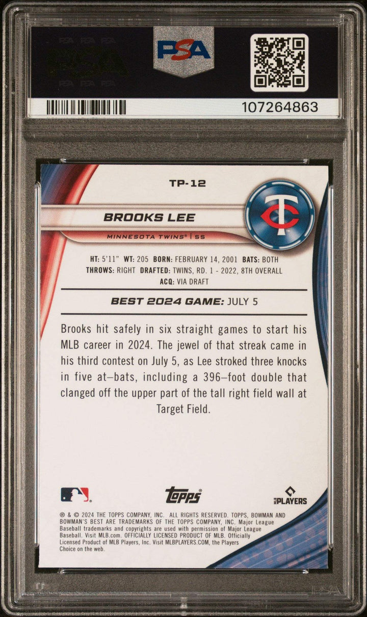 Graded 2024 Bowmans Best Brooks Lee #TP12 Aqua Lava /199 RC Baseball Card PSA 10