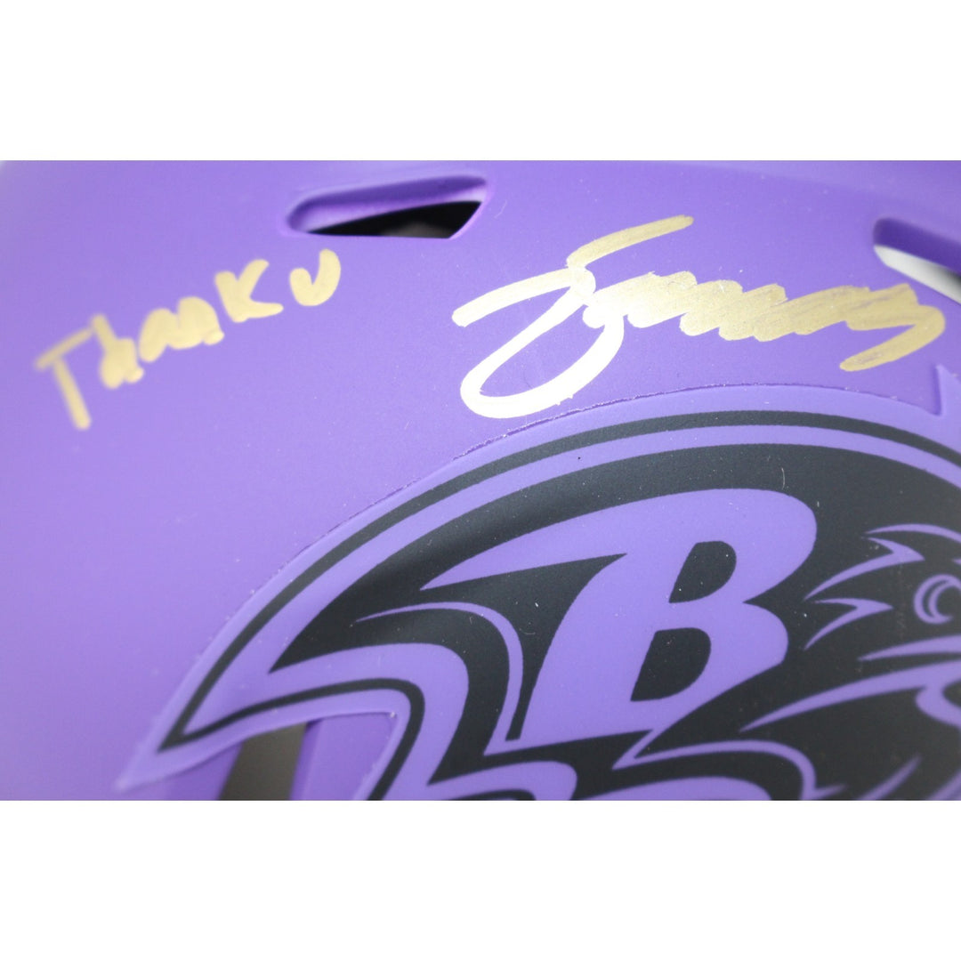 Zay Flowers Autographed/Signed Baltimore Ravens Rave Mini Helmet Beckett 53617