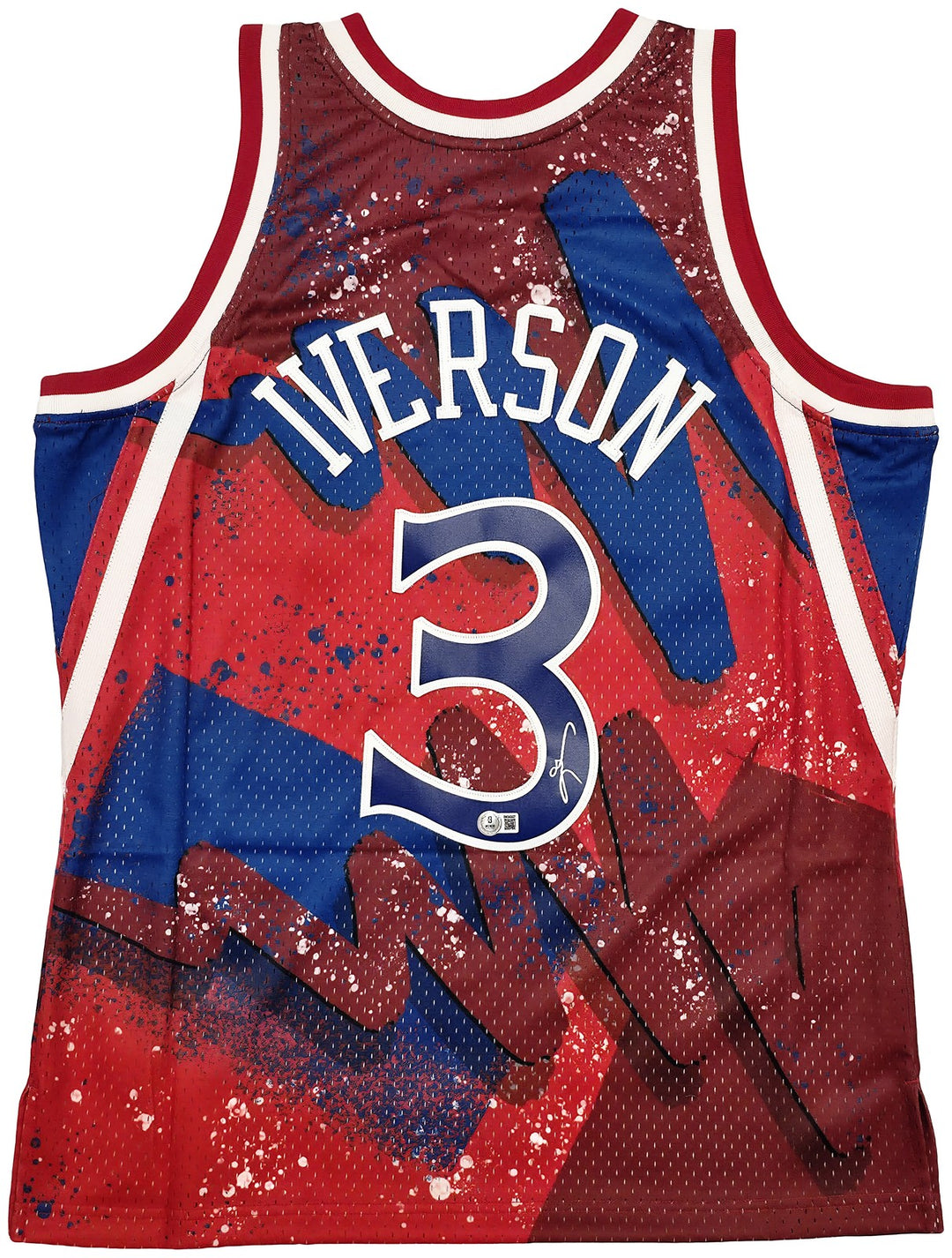76ers Allen Iverson Auto Red Mitchell Ness 96-97 Swingman Hyper Jersey L Beckett