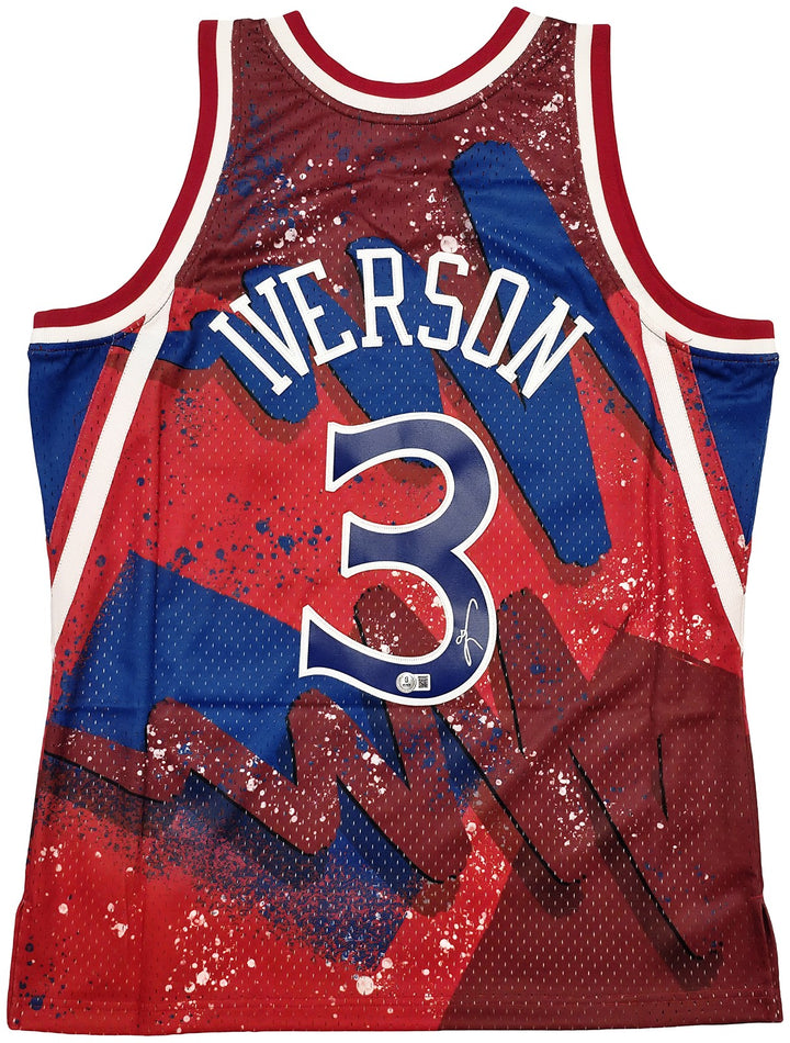 76ers Allen Iverson Auto Red Mitchell Ness 96-97 Swingman Hyper Jersey L Beckett