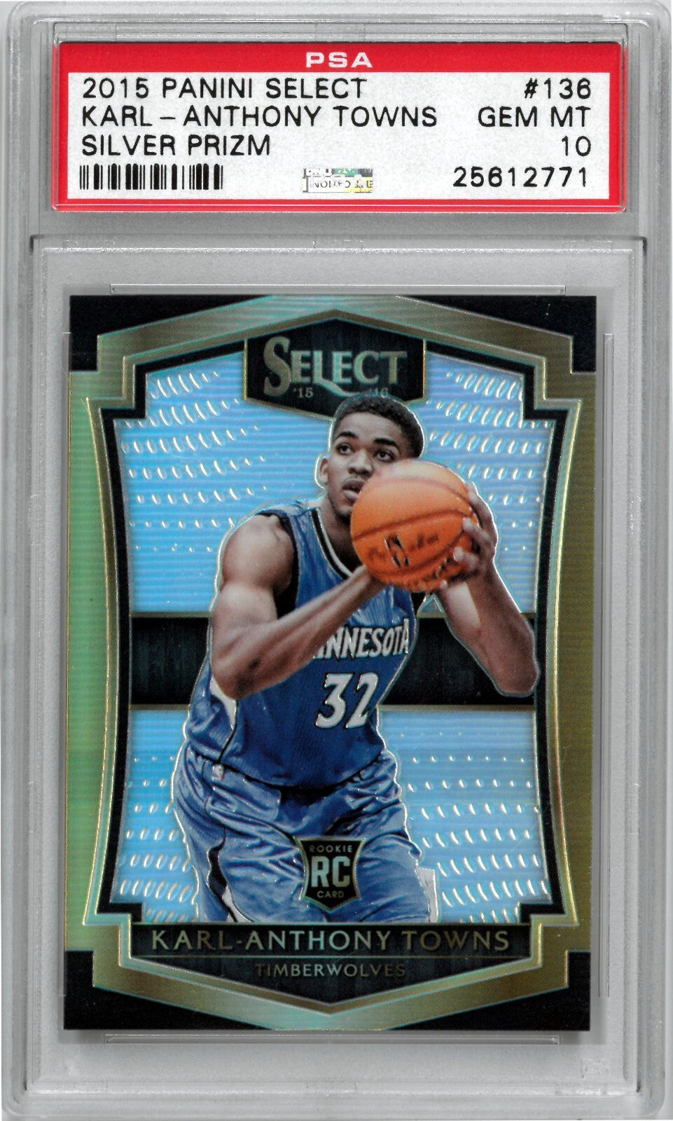 Karl-Anthony Towns 2015-16 Panini Select Prizm RC Card  #138 PSA Graded 10 GemMT