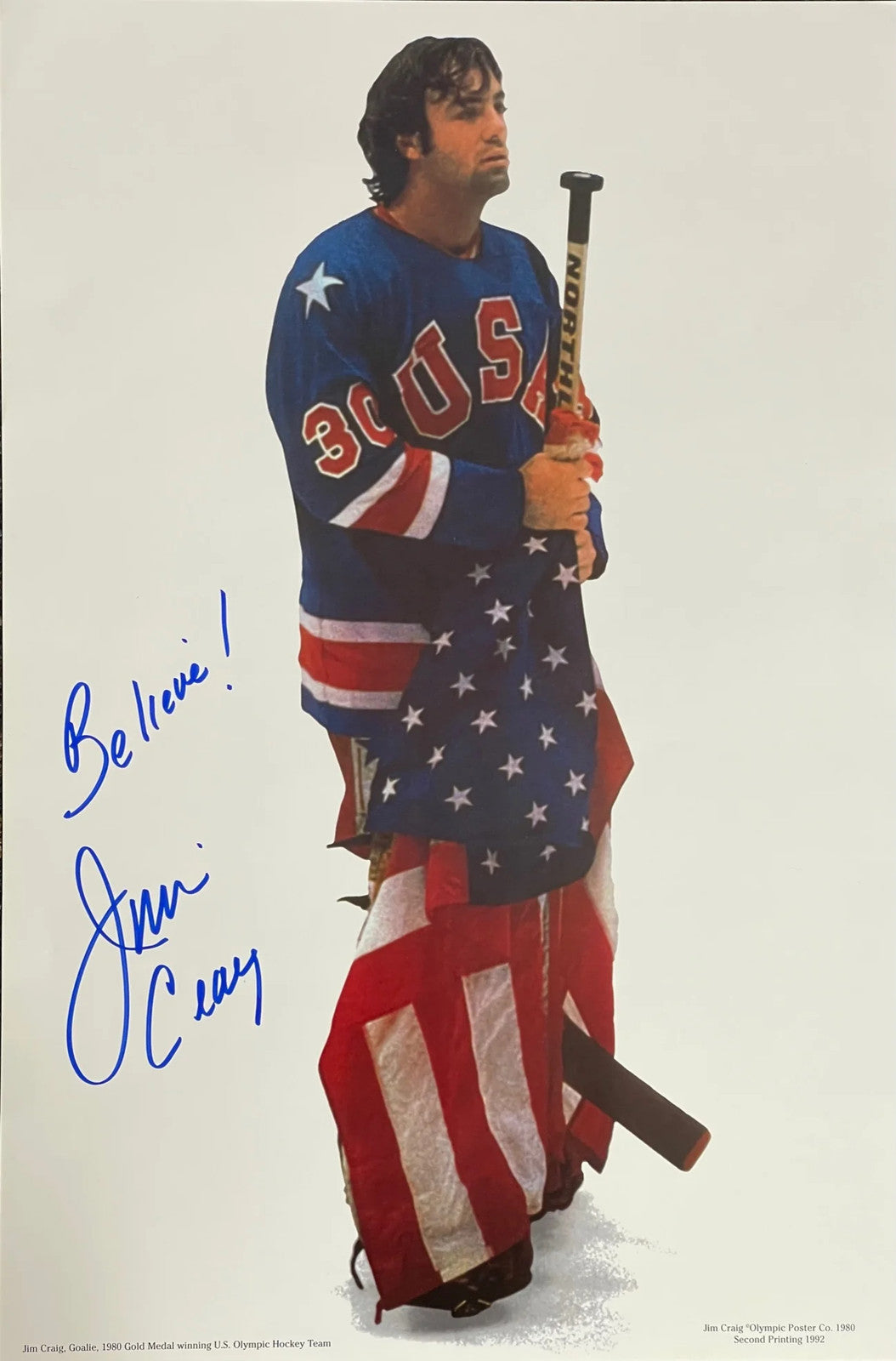 1980 Olympics Jim Craig Glossy 12x18 Photo USA Print Poster 'Miracle on Ice'