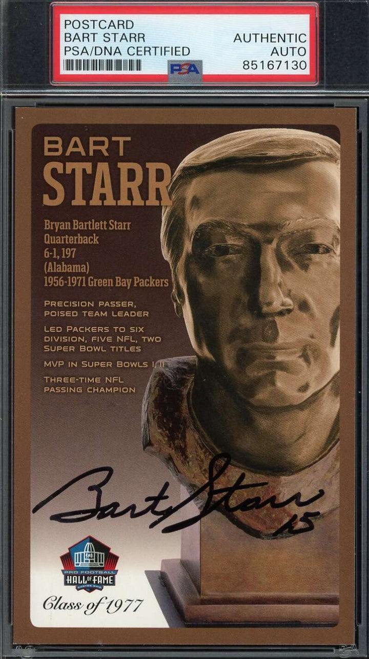 Bart Starr PSA DNA Signed Hall of Fame Bronze Bust Postcard /150 Autograph
