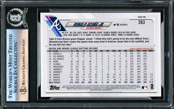 Ronald Acuna Jr. Signed 2021 Topps Card #263 Atlanta Braves Beckett #16175163