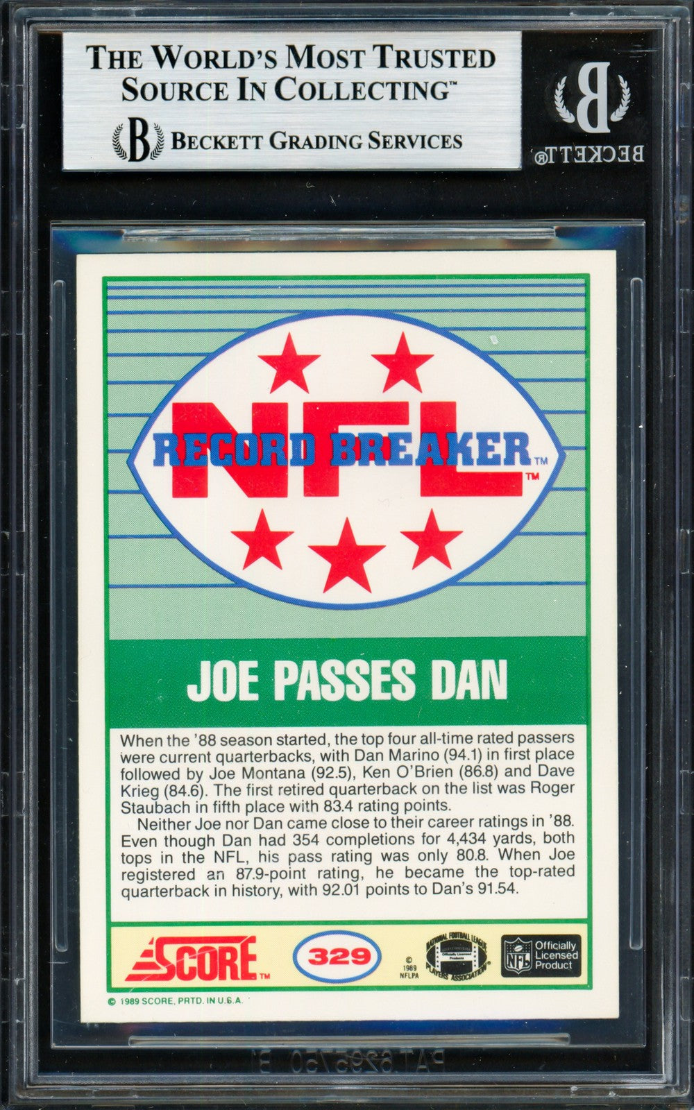 Joe Montana Signed 1989 Score Card 329 San Francisco 49ers Beckett