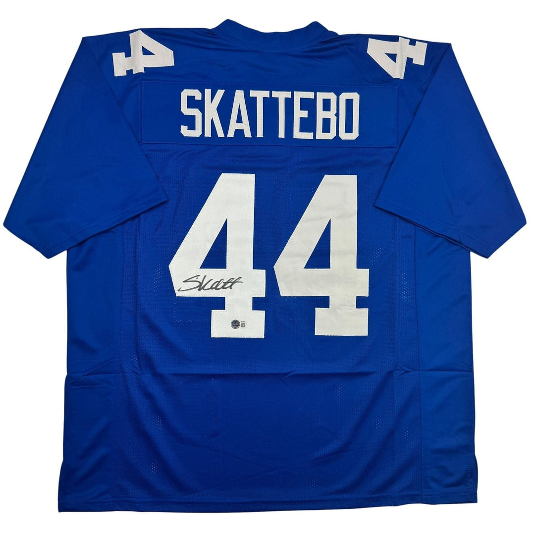 Autographed/Signed Cam Skattebo New York Blue Football Jersey BAS COA