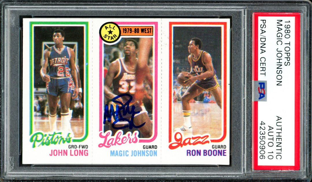 Magic Johnson Signed 1980-81 Topps RC #18 Lakers Sig GM 10 PSA/DNA #42350906