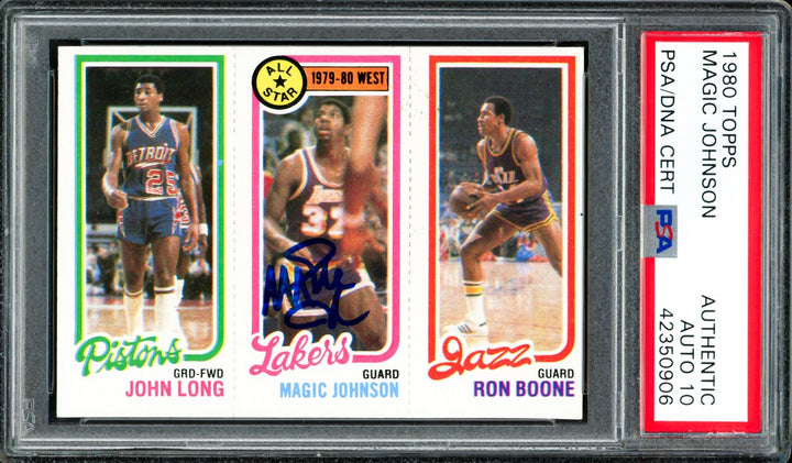 Magic Johnson Signed 1980-81 Topps RC #18 Lakers Sig GM 10 PSA/DNA #42350906