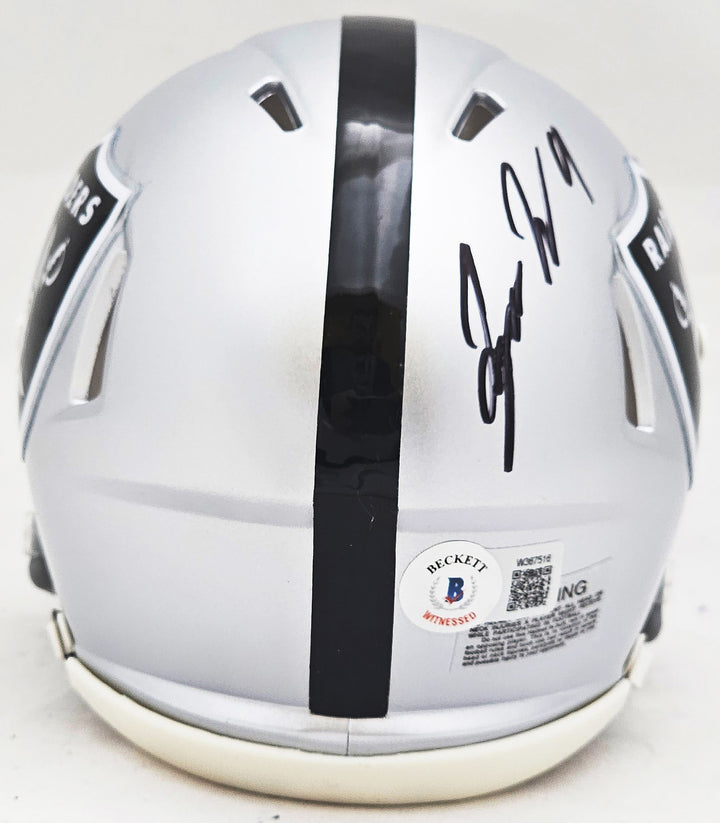Tyree Wilson Signed Las Vegas Raiders Silver Speed Mini Helmet Beckett Witness