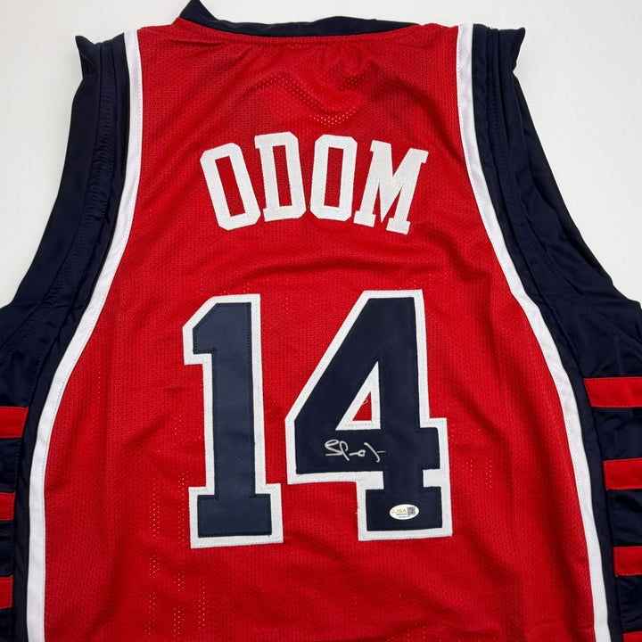 Autographed/Signed Lamar Odom United States USA Olympics Red Jersey JSA COA