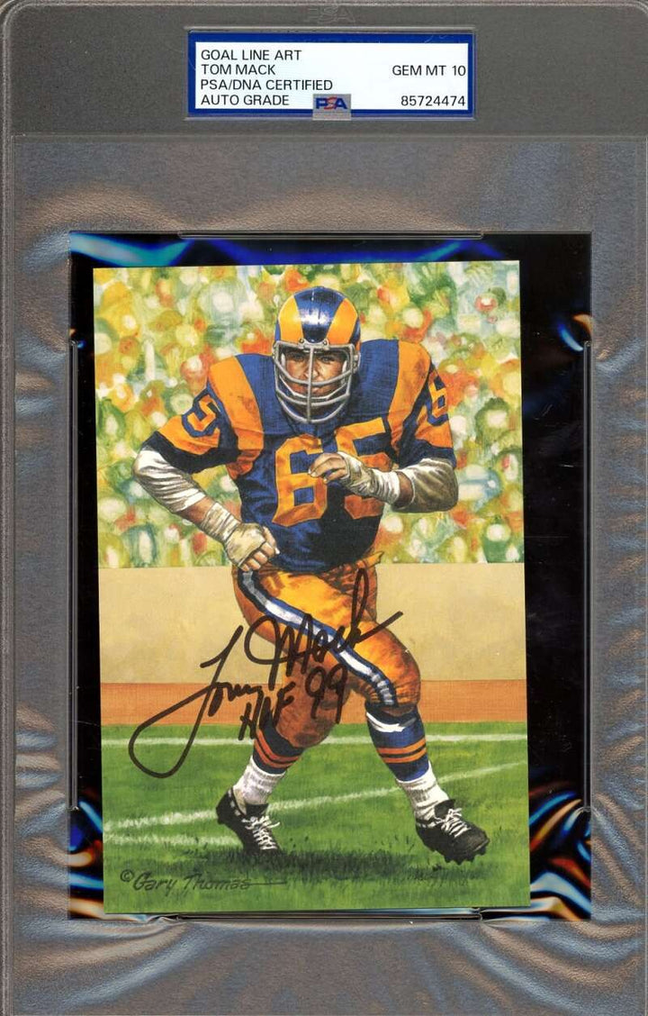 Tom Mack Gem Mint 10 PSA DNA Signed Goal Line Art Card GLAC Autograph HOF 99