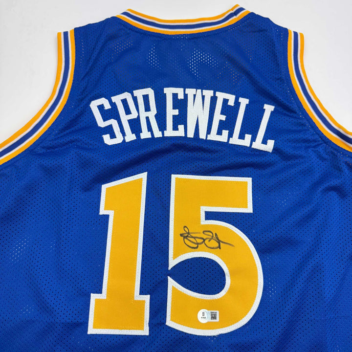 Autographed/Signed Latrelle Sprewell Golden State Blue Basketball Jersey BAS COA