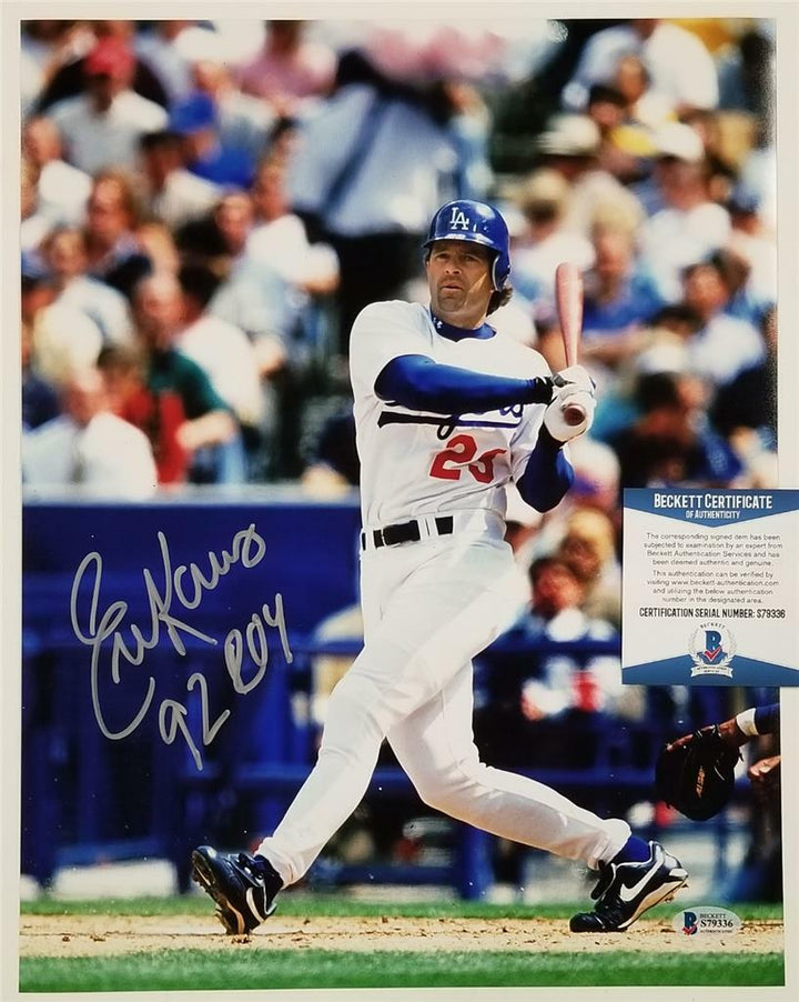 Eric Karros signed Dodgers 11x14 Photo #1 "92 ROY" Inscription ~ Beckett BAS COA