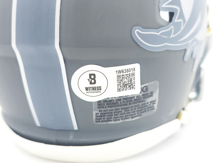 Jason Taylor Signed Miami Dolphins Slate Silver Speed Mini Helmet Beckett Wit