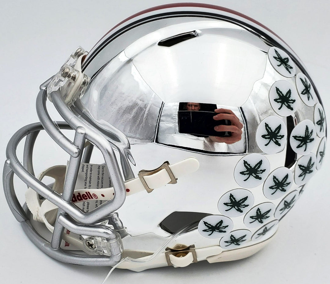 Justin Fields Signed Ohio State Buckeyes Chrome Silver Speed Mini Helmet Beckett