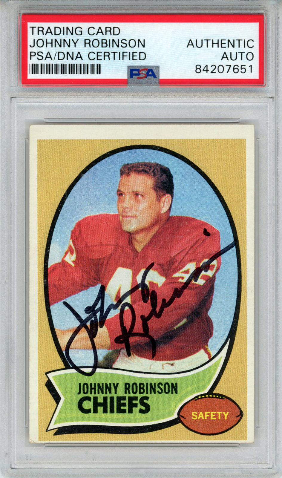 Johnny Robinson Autographed 1970 Topps #129 Trading Card PSA Slab 43643