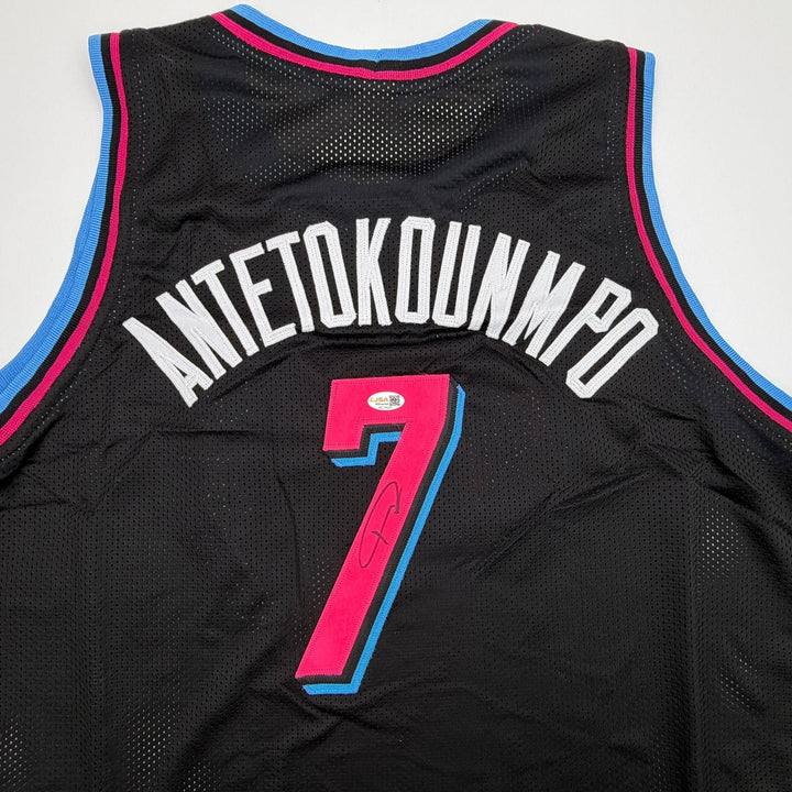 Autographed/Signed Giannis Antetokounmpo #7 Heat Black Vice Jersey JSA COA