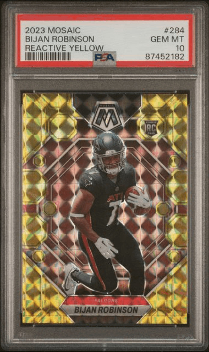 Graded 2023 Mosaic Bijan Robinson #284 Reactive Yellow Rookie Card PSA 10