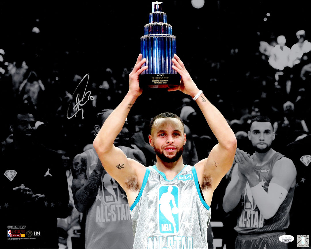 Stephen Curry Signed 16x20 Photo Warriors All Star Game MVP Trophy JSA