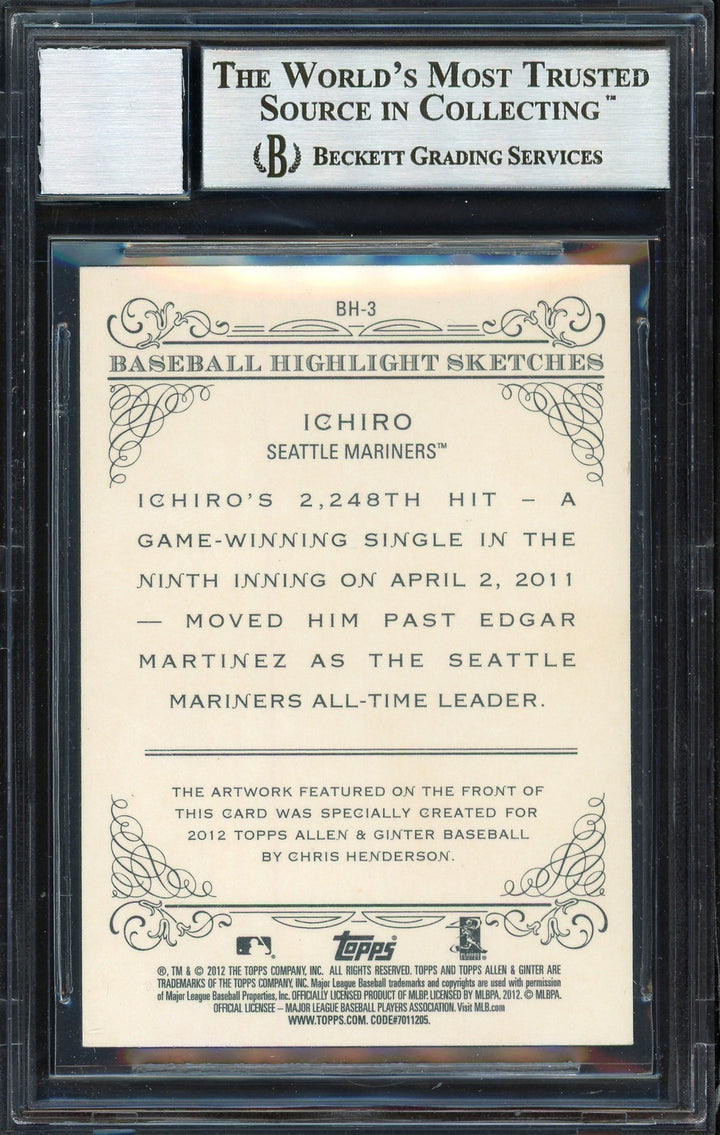 Ichiro Suzuki Signed 2012 Topps Allen Ginter Highlight Sketches Card BH-3 Sig 10