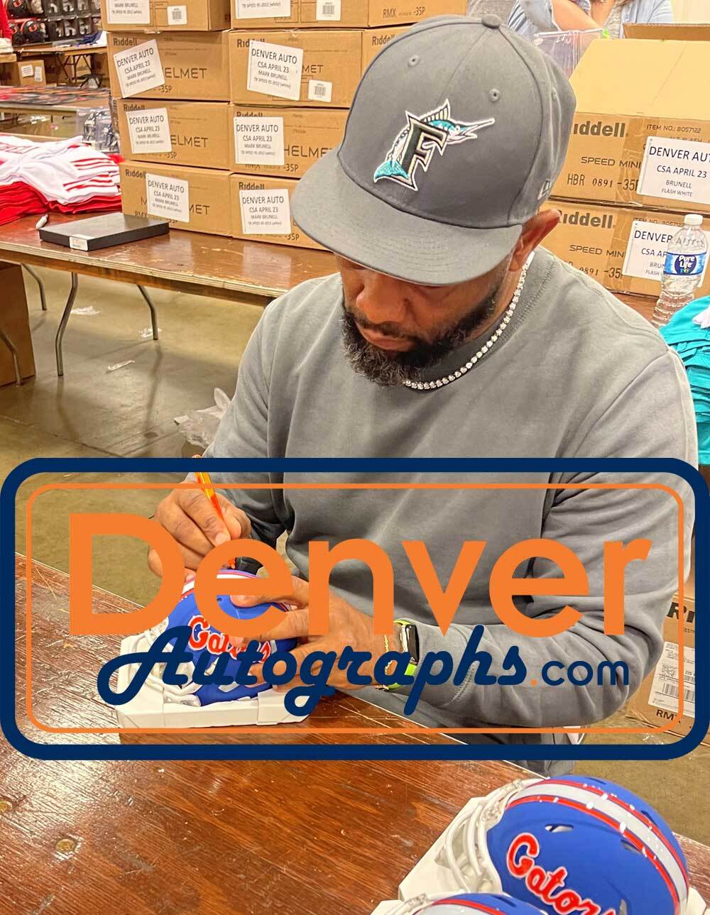Fred Taylor Autographed Florida Gators blue mini helmet BAS 40088