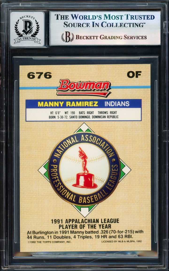 Manny Ramirez Auto 1992 Bowman Gold Foil RC 676 Cleveland Indians Sig 10 Beckett