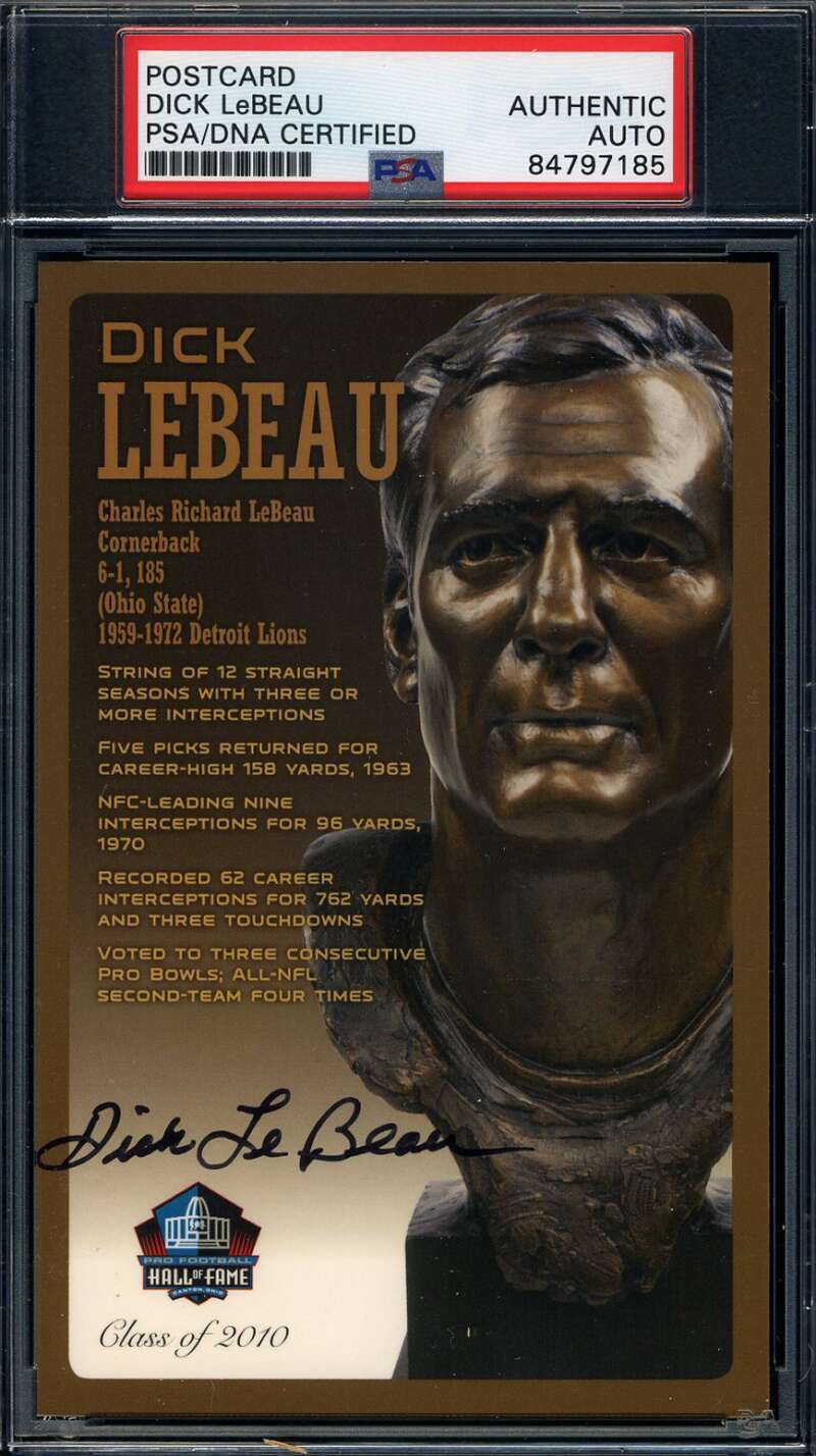 Dick LeBeau PSA DNA Signed Hall of Fame Bronze Bust Postcard Autograph