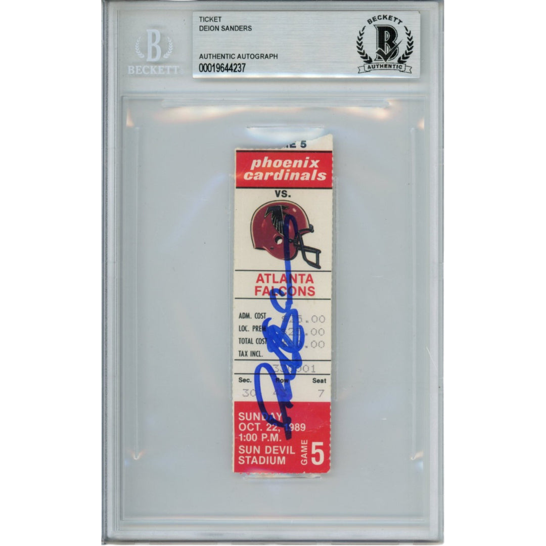 Deion Sanders Signed Atlanta Falcons 1989 Ticket Stub 3rd Career INT BAS 53345
